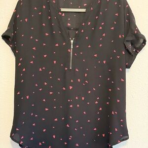Black and Pink Heart Print Women's Top